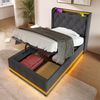 Merax Einzelbett, Kinderbett 90*200 cm Polsterbett, 360-Surround-LED-Funktion, Drucktaste/App, gepolstertes Kopfteil mit USB Typ-C Ladefunktion, Grau Leinen Bild 2