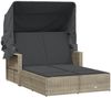 vidaXL Doppel-Sonnenliege mit Dach und Auflagen Hellgrau Poly Rattan 365812 Bild 2