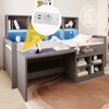 Merax Kinderbett 90×200 cm, Jugendbett, Einzelbett, Schreibtisch Mit Stauraum Und Steckdosen, Ausgestattet Mit LED-Lichtleiste Und Mehrstufigen Ablagefächern, Aus Massivholz, Grau Bild 2