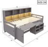 Merax Kinderbett 90×200 cm, Jugendbett, Einzelbett, Schreibtisch Mit Stauraum Und Steckdosen, Ausgestattet Mit LED-Lichtleiste Und Mehrstufigen Ablagefächern, Aus Massivholz, Grau Bild 4