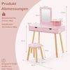 Kinder Schminktisch Set 2 in 1 Frisiertisch Schreibtisch & Hocker mit abnehmbarem Spiegel Rosa Bild 3