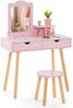Kinder Schminktisch Set 2 in 1 Frisiertisch Schreibtisch & Hocker mit abnehmbarem Spiegel Rosa Bild 2