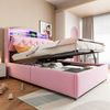 Kinder-Polsterbett 90×200 cm mit Bettkasten, LED und USB, Rosa Bild 3