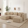 Modulares Ecksofa 74 cm tiefe Sitzfläche – Cord in Beige, rahmenlos Bild 3