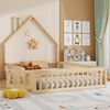 Hausbett, 140 x 200 cm, Kinderbett mit Schornsteinform, Bett mit Lattenrost (ohne Matratze), Kiefernholz, Minimalistischer Stil, Natur Bild 2
