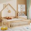 Hausbett, 140 x 200 cm, Kinderbett mit Schornsteinform, Bett mit Lattenrost (ohne Matratze), Kiefernholz, Minimalistischer Stil, Natur Bild 3