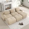 Modulares 3-Sitzer-Sofa mit 3 Hockern aus Cordstoff,montagefreie Lieferung haustierfreundlich ultra-breite Armlehnen 32D hochelastische Polsterung für Wohnzimmer und Heimkino,Cordstoff,Beige, Bild 2