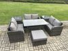 Fimous 7 Sitzer Outdoor Rattan Gartenmöbel-Set mit Terrassen Rechteckiger Esstisch Liebe Sofa 2 Beistelltischen Großer Fußhocker Dunkelgrau gemischt Bild 2