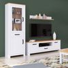 Vitrine Highboard Landhausstil Weiß Schrank mit Schublade Wohnzimmerschrank Holz Eiche Bild 2