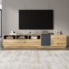 TV-Schrank 200 x 45 x 45 cm, modern in Schwarzgrau und Holzoptik, mit Türen und offenen Fächern Bild 2
