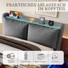LVHOM Polsterbett 140x200cm mit LED&USB, Doppelbett mit Stauraum, Stauraumbett mit abnehmbaren Kissen, Bettgestell Massiv, Samtstoff, Grau Bild 4