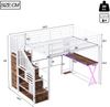 Hochbett 140×200 cm mit Ablageleiter, Schreibtisch und LED-Beleuchtung, Weiß, ohne Matratze Bild 5