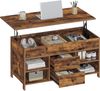 Couchtisch, höhenverstellbarer Wohnzimmertisch, Sofatisch, 2 Schubladen und Versteckter Stauraum, 50 x 100 x 47,3-61,3 cm, für Wohnzimmer, Esszimmer, Büro, Vintage Braun-Schwarz Bild 2