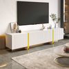 TV-Schrank 190 cm Weiß Gold mit Holzmaserung, Lowboard TV-Möbel Sideboard, 2 Schubladen, 3 Türen Bild 5