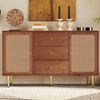 Merax Kommode mit 2 Türen und 3 Schubladen, Rattan Türkommoden mit Schubkasten, Verstellbare Ablage, für Wohnzimmer Schlafzimmer, Nussbaum - H90/B150/T40 cm Bild 3