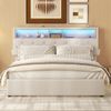 Doppelbett, Polsterbett, Stauraum, Kopfteil, Bett mit USB-Aufladung und LED-Beleuchtung, Funktionsbett mit vier Schubladen, verstellbares Kopfteil, Beige, 140 x 200 cm Bild 2