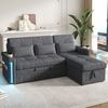 Merax L-förmiges Ecksofa, umwandelbar in ein Schlafsofa, mit Schlaffunktion, LED-Beleuchtung und USB-Anschlüssen, verstellbarer Rückenlehne mit Kissen und Getränkeablage, Wohnzimmersofa mit Stauraum, Grau Bild 2