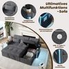 Merax L-förmiges Ecksofa, umwandelbar in ein Schlafsofa, mit Schlaffunktion, LED-Beleuchtung und USB-Anschlüssen, verstellbarer Rückenlehne mit Kissen und Getränkeablage, Wohnzimmersofa mit Stauraum, Grau Bild 5