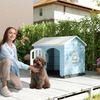 Hundehütte Kunststoff wetterfester Hundehaus mit abschließbarer Tür 3 Fenstern & Schrägdach für kleine Hunde Katzen Blau Bild 5