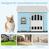 Hundehütte Kunststoff wetterfester Hundehaus mit abschließbarer Tür 3 Fenstern & Schrägdach für kleine Hunde Katzen Blau Bild 3