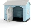 Hundehütte Kunststoff wetterfester Hundehaus mit abschließbarer Tür 3 Fenstern & Schrägdach für kleine Hunde Katzen Blau Bild 1