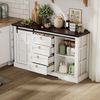 Flieks Kommode Sideboard mit Schubladen, Schiebetür & Walnussholzfarbe Arbeitsplatte (1 St, B150/T40/H85 cm), Mehrzweckschrank mit verstellbaren Einlegeböden Landhausstil, Weiß Bild 2