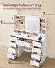 VASAGLE Schminktisch mit Spiegel und LED-Leuchten, Steckdosenleiste, 9 Schubladen Bild 3
