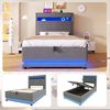 Polsterbett mit LED-Streifen, Stauraum, Schrank, USB und Type-C, 90x200 cm, gepolsterter Kopfteil mit Schrank, Einzelbett, Stauraumbett, Leinen Bild 3