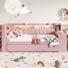 Gepolstertes 90x200 Tagesbett mit USB-Anschlssen und LED-Grtel, mit Ausziehbett und Schreibtisch, Rosa Bild 3