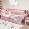Gepolstertes 90x200 Tagesbett mit USB-Anschlssen und LED-Grtel, mit Ausziehbett und Schreibtisch, Rosa Bild 5