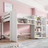 Bett 90x200 cm halbhoch in Hausform mit viel Stauraum und Regal – weiß Bild 3