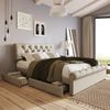 Merax Stauraumbett Polsterbett 140x200 Doppelbett aus Leinen mit Höhenverstellbares Kopfteil & 4 Schubladen Chesterfield Beige Bild 3