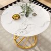 Merax Runder Esstisch (80×80×76cm), Küchentisch,, Runder Kaffeetisch für 4, Tischbeine aus Metall, Weiß MDF marmorierte Tischplatte, goldene Beine Bild 2