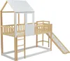 Etagenbett Kinderbett mit 2 Schlafgelegenheiten, Trittleiter, Rutsche, Lattenrost und Rausfallschutz, 90x200 cm, Hausbett, Holzbett Bild 4