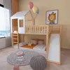 Etagenbett Kinderbett mit 2 Schlafgelegenheiten, Trittleiter, Rutsche, Lattenrost und Rausfallschutz, 90x200 cm, Hausbett, Holzbett Bild 2