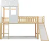 Etagenbett Kinderbett mit 2 Schlafgelegenheiten, Trittleiter, Rutsche, Lattenrost und Rausfallschutz, 90x200 cm, Hausbett, Holzbett Bild 5