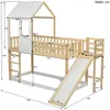 Etagenbett Kinderbett mit 2 Schlafgelegenheiten, Trittleiter, Rutsche, Lattenrost und Rausfallschutz, 90x200 cm, Hausbett, Holzbett Bild 3