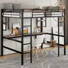Hochbett mit Rausfallschutz, Schreibtisch, Regal, Leiter und Lattenrost, 90x200 cm, Metallbett, Jugendbett, Kinderbett Bild 3