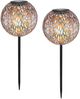 LED Metall Solarkugeln 2er Set Ø 18cm mit Erdspieß, Silber Antik Bild 2