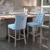Barhocker-Set aus 2 Stk. in Hellblau, 49,5 x 60 x 103,5 cm – Samt, hohe Lehne, Massivholzgestell Bild 2