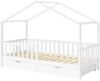 Bellabino 'Bia' Hausbett 80x160 cm mit Matratze und 2 Schubladen, weiß, Kiefer Massivholz, Montessori Kinderbett mit Stauraum, inkl. Rausfallschutz und Lattenrost Bild 2