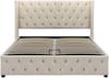 Merax Doppelbett 140*200cm, Polsterbett Ohrenform Doppelte Nietenreihe Flanell, Knopfnähte Kopf-und Fußende, beige Bild 2