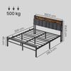 VASAGLE Bettgestell 160 x 200 cm mit Stauraum, Metallrahmen, Bett mit LED-Beleuchtung und Kopfteil, schwarz-braun Bild 5