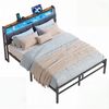 VASAGLE Bettgestell 160 x 200 cm mit Stauraum, Metallrahmen, Bett mit LED-Beleuchtung und Kopfteil, schwarz-braun Bild 2