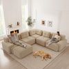 Ecksofa aus Cord, modular & tiefe Sitzfläche, 297 x 177 x 69 cm, Beige Bild 4