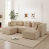 Ecksofa aus Cord, modular & tiefe Sitzfläche, 297 x 177 x 69 cm, Beige Bild 3