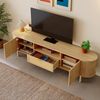 Merax TV-Schrank mit Rattan-Schubladen mit offenen Fächern, abgerundeter Tischplatte, Metallbeinen in Holzoptik, Holzfarbe Bild 3