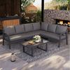 Merax Gartenlounge-Set für 6 Personen, Gartenmöbel-Set mit geflochtenen Arm- und Rückenlehnen, (1-tlg), Sitzgruppe mit verzinktem Stahlrahmen,Loungeset mit Ecksofa,Couchtisch Bild 3