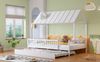 Hausbett mit Rollbett, Dach mit Kaminleiste, Kinderbett, Jugendbett, mit 3-seitigem Gitter, Kiefer+MDF, Weiß, 120x200/190cm Bild 4
