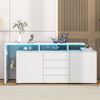 Sideboard 160 cm mit LED, 2 Türen, 4 Schubladen, offenen Fächern, Glasfach, modernes Aufbewahrungs- und Anrichtenmöbel,Weiß Bild 3